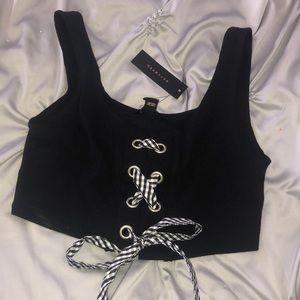 NWT black sweater crop top with bow size L